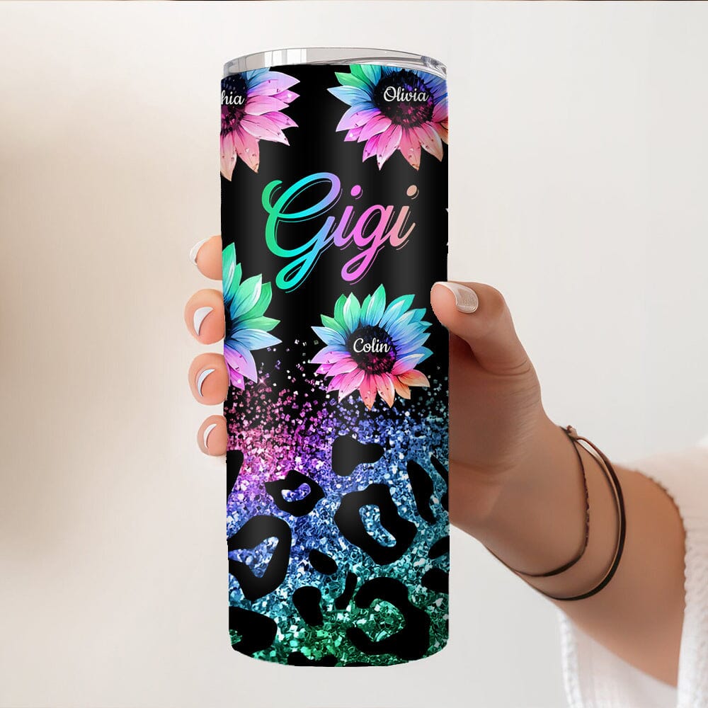 Glitter Leopard Sunflower Personalized Skinny Tumbler Gift For Grandma Mom VTX05DEC23NY1 Skinny Tumbler HumanCustom - Unique Personalized Gifts Made Just for You 