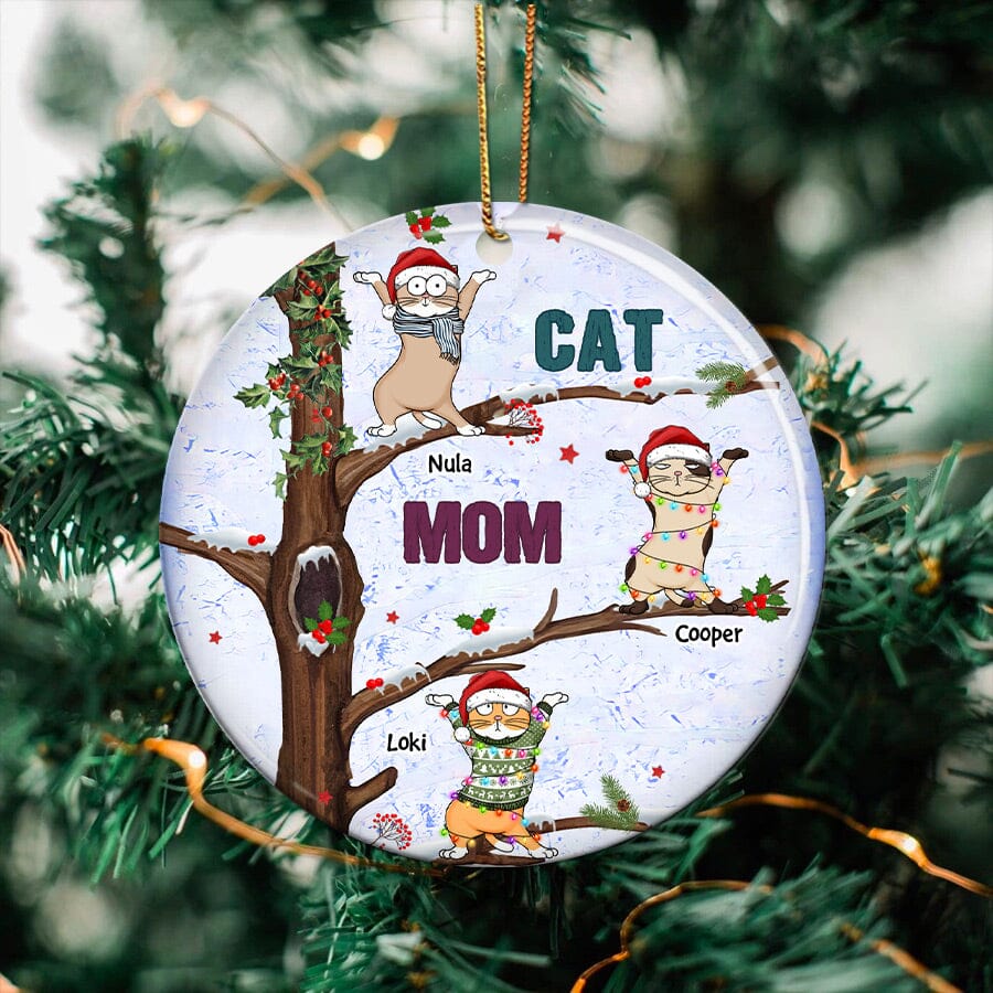 Meowy Catmas Cute Dancing Cat Christmas Tree Personalized Circle Ceramic Ornament Gift for Cat Lovers HTN18OCT23NY2 Circle Ceramic Ornament HumanCustom - Unique Personalized Gifts Made Just for You Pack 1 