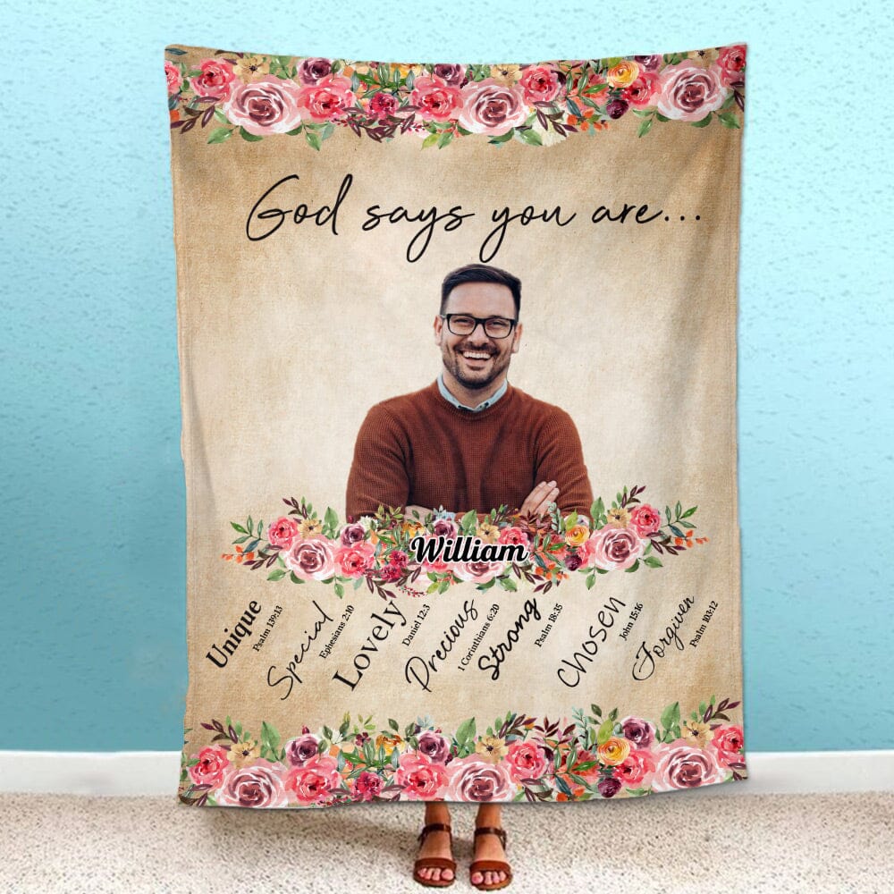 God says you are Upload Photo Personalized Fleece Blanket HTN13DEC23NY1 Fleece Blanket HumanCustom - Unique Personalized Gifts Made Just for You 