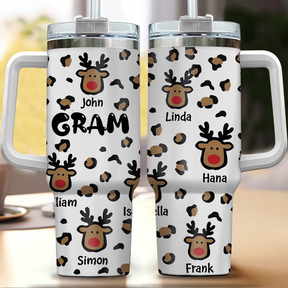 Reindeer Leopard Pattern Personalized 40Oz Tumbler Gift For Grandma Mom VTX11DEC23NY3 Tumbler With Straw HumanCustom - Unique Personalized Gifts Made Just for You 