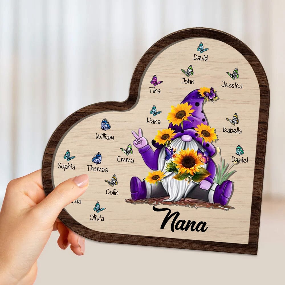 Sunflower Gnome Butterflies Grandma With Grandkids Personalized 2 Layers Wooden Plaque NVL21DEC23NY1 Wood Plaque HumanCustom - Unique Personalized Gifts Made Just for You 