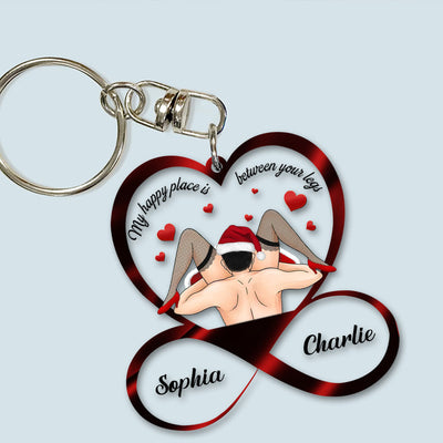 My Happy Place Is Between Your Legs Personalized Couple Keychain NVL28AUG23NY4
