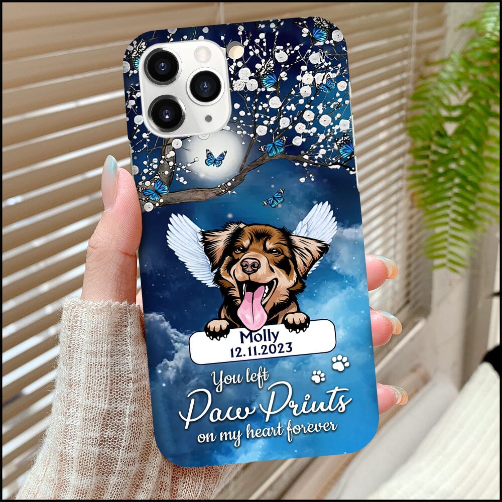 Memorial Puppy Pet Dog Wings, You Left Pawprints On My Heart Forever Personalized Phone Case LPL24NOV23NY3 Silicone Phone Case HumanCustom - Unique Personalized Gifts Made Just for You 