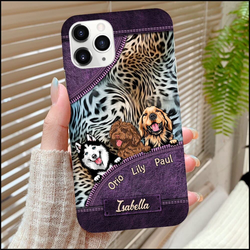 Leopard Love Puppy Pet Dogs Colorful Leather Zipper Pattern Personalized Phone Case NVL13DEC23NY2 Silicone Phone Case HumanCustom - Unique Personalized Gifts Made Just for You 