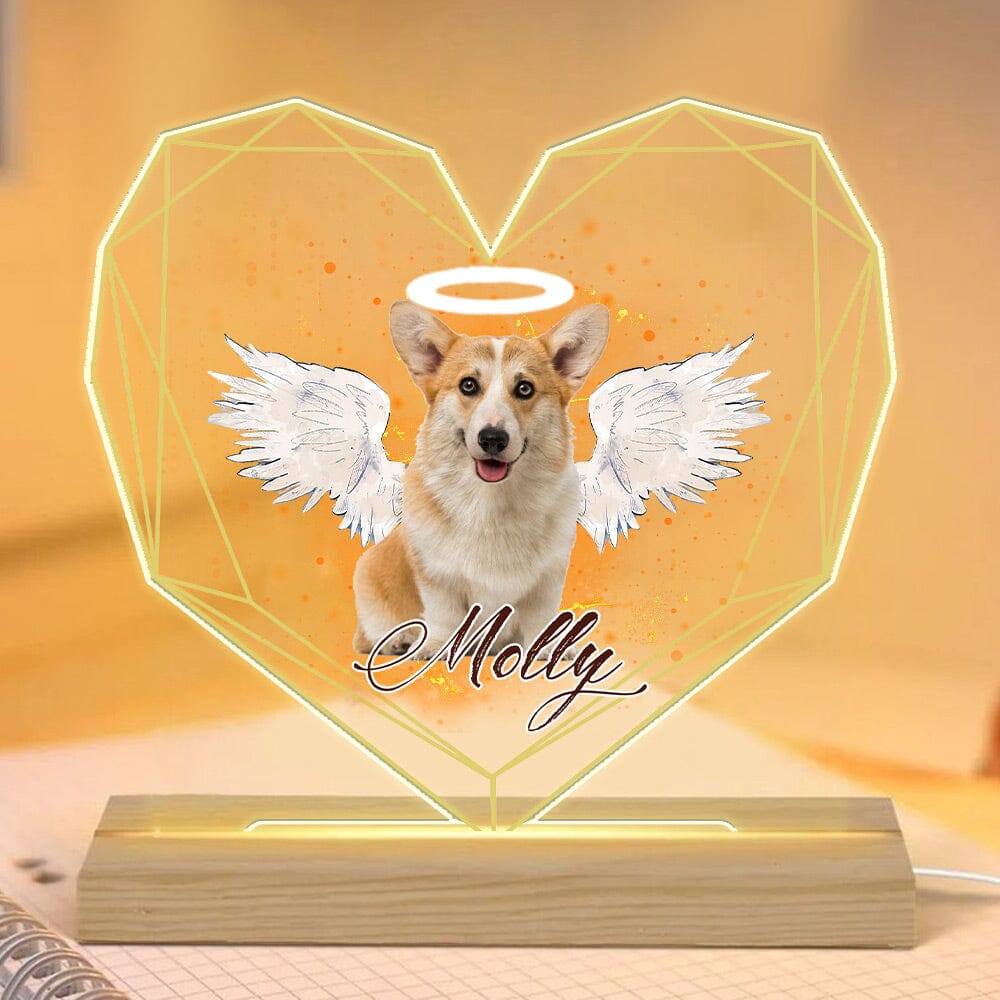 Custom Pet Photo With Angel Wings Heart-shaped Personalized Memorial Acrylic Plaque LED Lamp Night Light VTX23NOV23NY1 Acrylic Plaque LED Lamp Night Light HumanCustom - Unique Personalized Gifts Made Just for You 