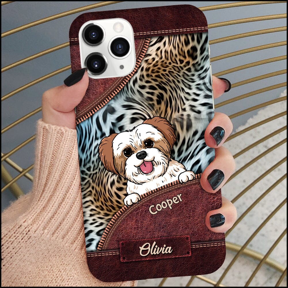 Leopard Love Puppy Pet Dogs Colorful Leather Zipper Pattern Personalized Phone Case NVL13DEC23NY2 Silicone Phone Case HumanCustom - Unique Personalized Gifts Made Just for You 