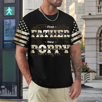 Vintage Map First Dad Now Papa Stars And Stripes - Gift For Father, Grandpa, Grandfather - Personalized 3D T-shirt NVL25APR24NY2