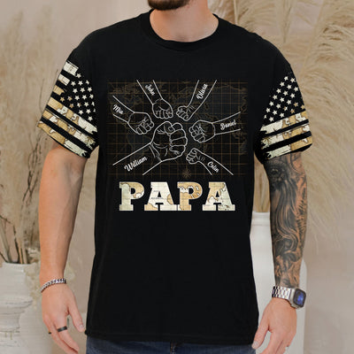Vintage Map Papa Title Hand To Hand - Gift For Dad, Father, Grandpa, Granddad Personalized 3D T-shirt NVL25APR24NY1