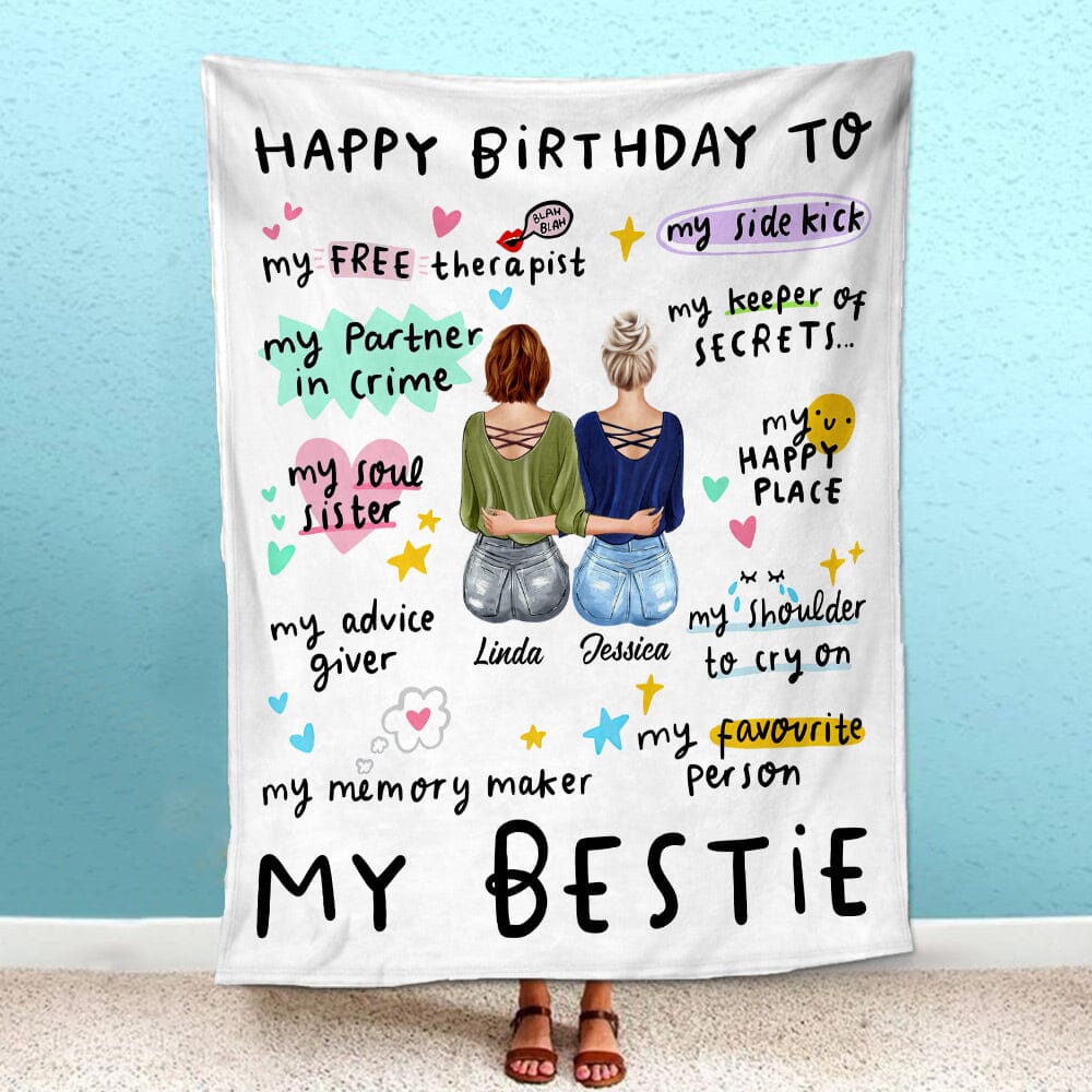 Personalized Happy Birthday To My Besties Fleece Blanket VTX12DEC23NY1 Fleece Blanket HumanCustom - Unique Personalized Gifts Made Just for You 