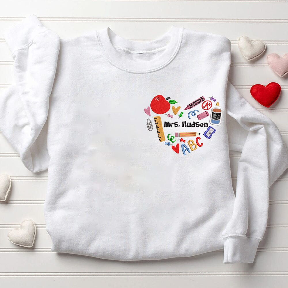 Embroidery Teacher Heart Personalized Embroidered Sweatshirt HTN28NOV23NY1 Embroidered Sweatshirt HumanCustom - Unique Personalized Gifts Made Just for You 