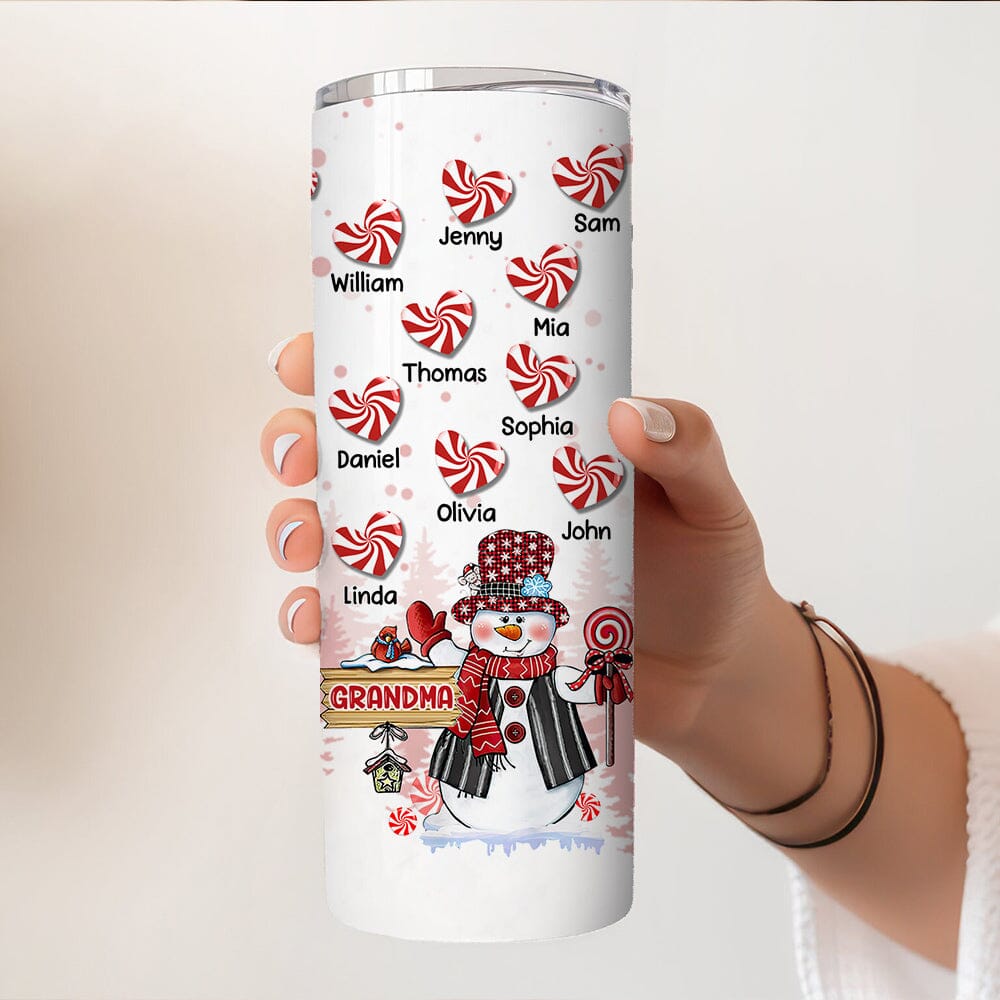 Christmas Candy Cane Snowman Nana Mom Heart Kids Personalized Skinny Tumbler LPL30OCT23NY2 Skinny Tumbler HumanCustom - Unique Personalized Gifts Made Just for You 