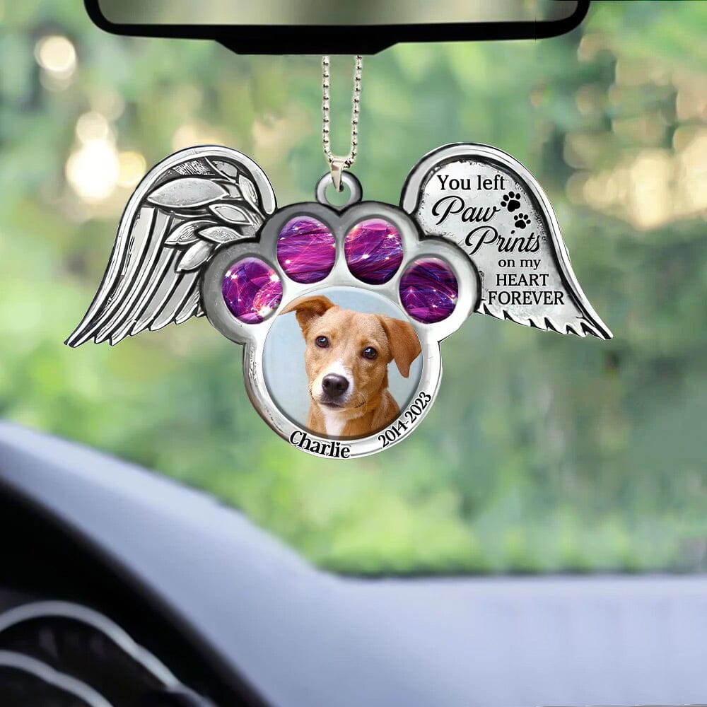 Memorial Upload Photo Pet Wings, You Left Pawprints On My Heart Forever Personalized Ornament LPL27NOV23NY1 Acrylic Ornament HumanCustom - Unique Personalized Gifts Made Just for You 