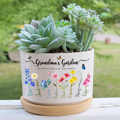 Grandma Mom's Garden Little Flower Kids, Planting Seeds Of Greatness Personalized Ceramic Plant Pot NVL09MAY23NY1 Ceramic Plant Pot Humancustom - Unique Personalized Gifts