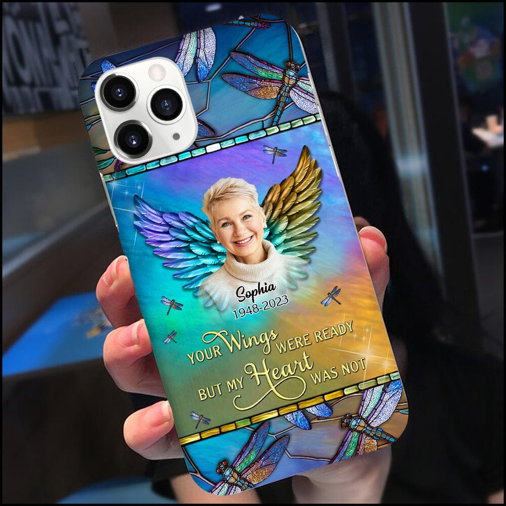 Memorial Upload Photo Wings, Your Wings Were Ready But My Heart Was Not Personalized Phone Case LPL12OCT23NY1 Silicone Phone Case HumanCustom New Iphone iPhone 15 