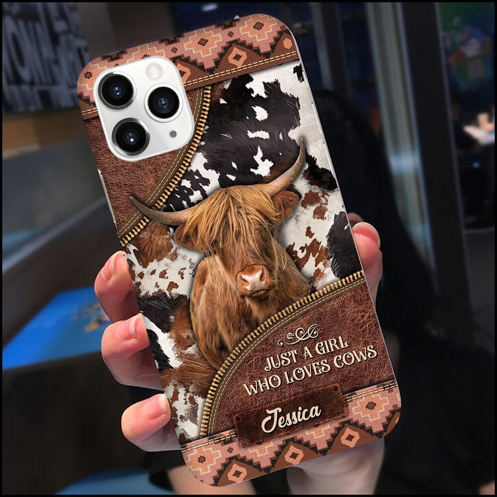 Love Cow Breeds Cattle Farm, Just A Girl Who Love Cows SouthWestern Leather Texture Personalized Phone Case LPL18DEC23NY1 Silicone Phone Case HumanCustom - Unique Personalized Gifts Made Just for You 