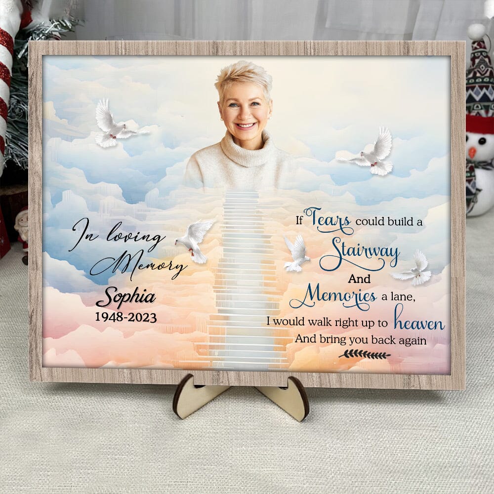 Memorial Upload Photo Family Loss, Stairway To Heaven Personalized Wood Plaque LPL24NOV23NY2 Wood Plaque HumanCustom - Unique Personalized Gifts Made Just for You 12in x 9in 