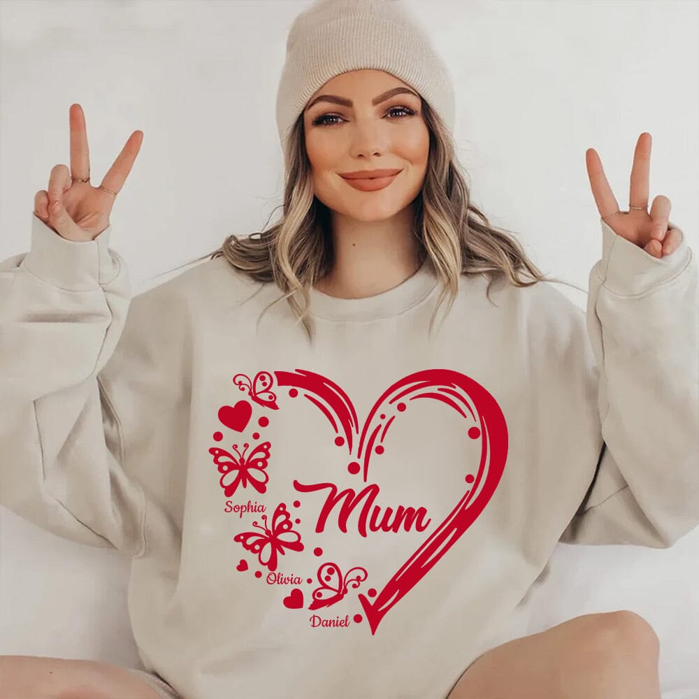 Sweet Valentine Nana Mom Heart Butterfly Kids Personalized Sweatshirt LPL18DEC23NY2 White Sweatshirt HumanCustom - Unique Personalized Gifts Made Just for You 