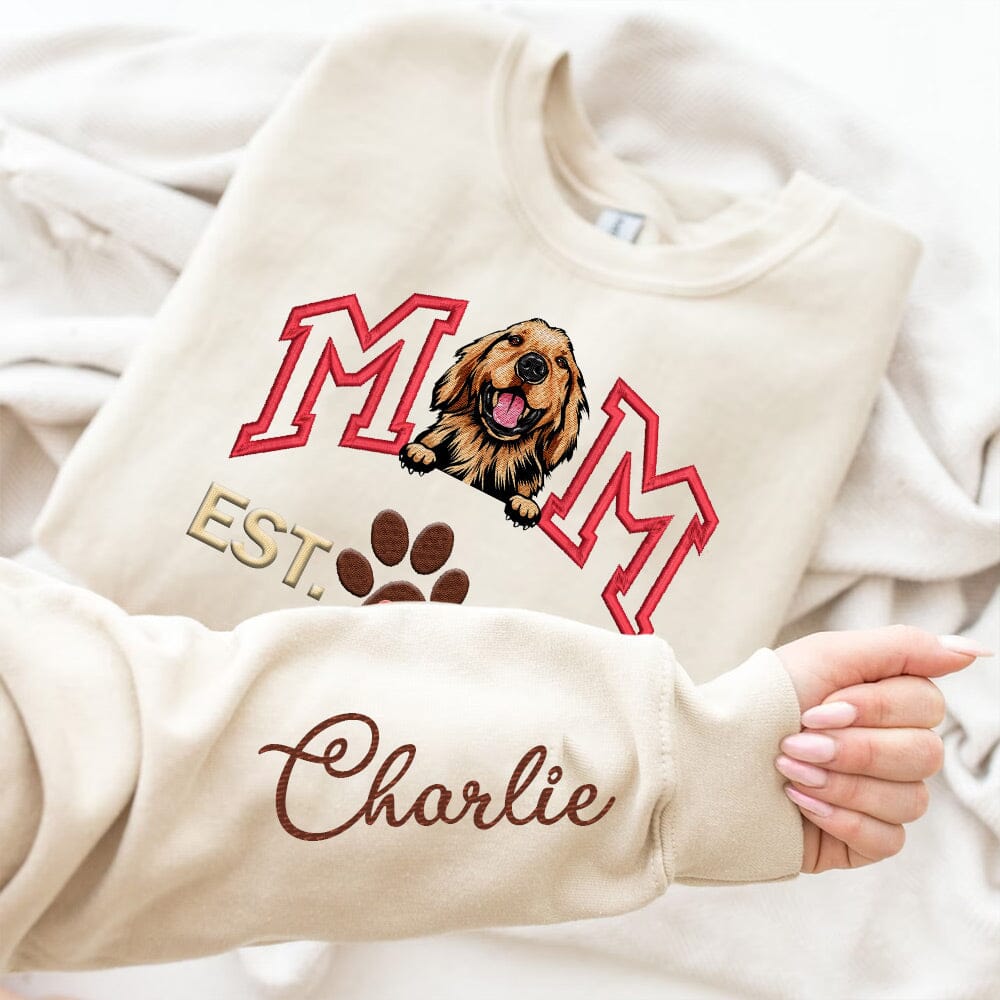 Dog Mom Digital Machine Embroidery Personalized Sweatshirt NVL23NOV23NY1 Embroidered Sweatshirt HumanCustom - Unique Personalized Gifts Made Just for You 