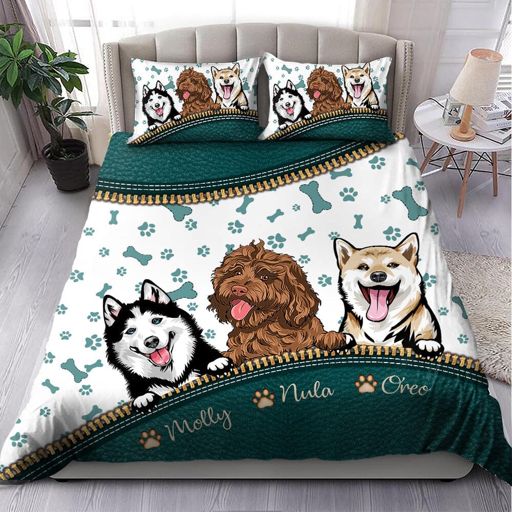 Personalized Dog Mom Dad Puppy Pet Dogs Lover Leather Pattern Bedding Set LPL07DEC23NY1 Bedding Set HumanCustom - Unique Personalized Gifts Made Just for You 