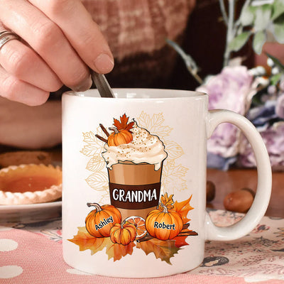 Grandma Mom Pumpkin Spice Latte Fall Season Personalized Mug NVL31AUG23NY3