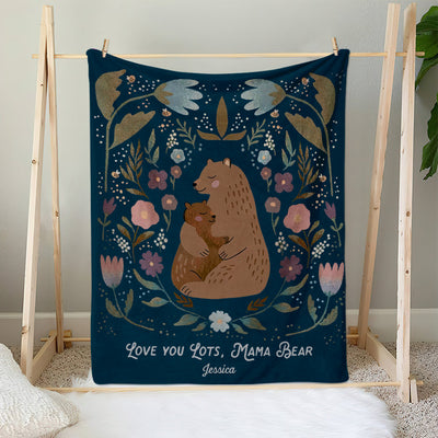 Mama Bear Cuddling Her Cubs Personalized Fleece Blanket VTX07MAY24NY1