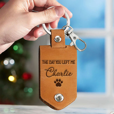 Memorial Calendar Upload Pet Photo Pawprint, The Day You Left Me Personalized Leather Keychain LPL16APR24NY2