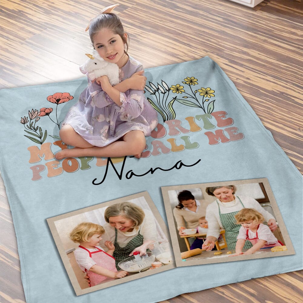 My Favorite People Call Me Grandma Wildflowers Custom Photo Blanket Gift For Grandma Mom VTX13DEC23NY1 Fleece Blanket HumanCustom - Unique Personalized Gifts Made Just for You 