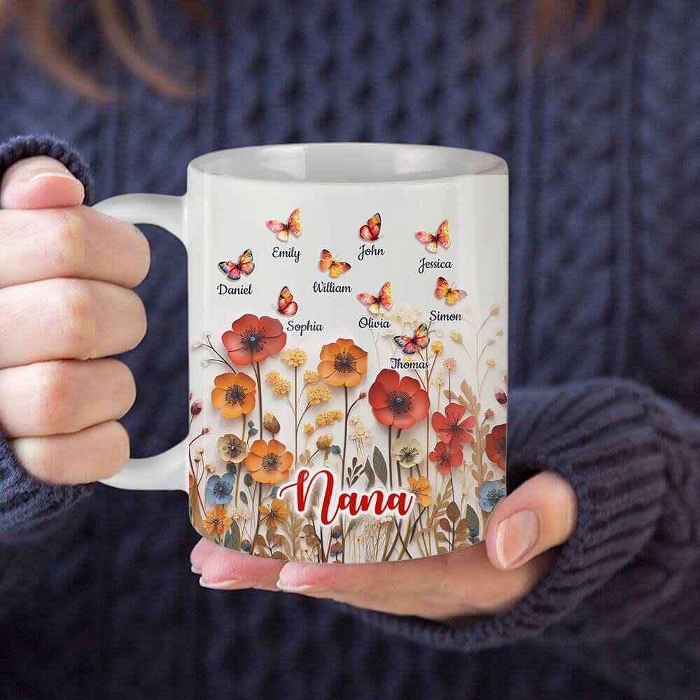 Boho Wildflowers With Butterflies Personalized Mug Gift For Grandma Mom VTX11DEC23NY1 White Mug HumanCustom - Unique Personalized Gifts Made Just for You 