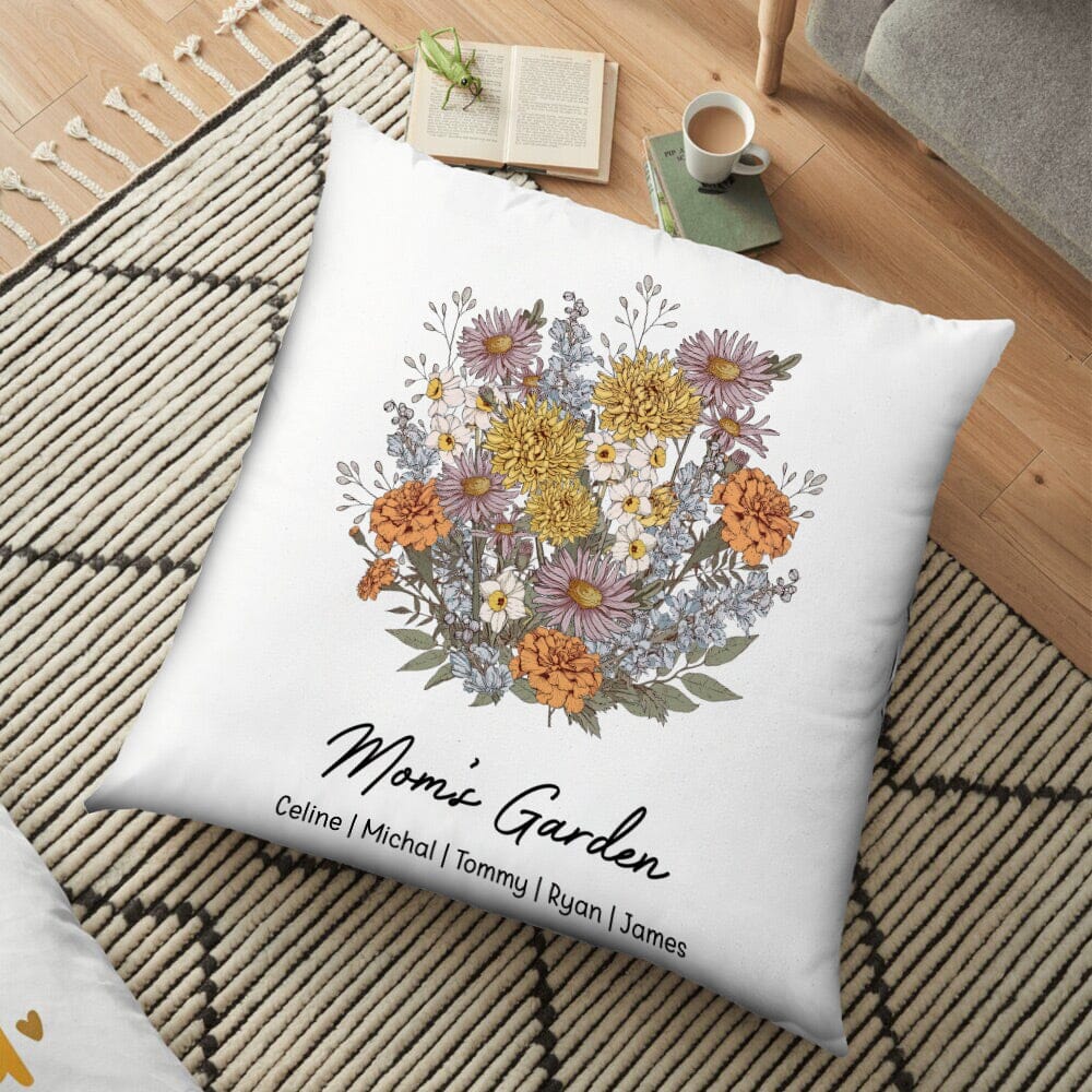 Birth Flower Family Bouquet Names Personalized Pillow NVL04DEC23NY3 Pillow HumanCustom - Unique Personalized Gifts Made Just for You 