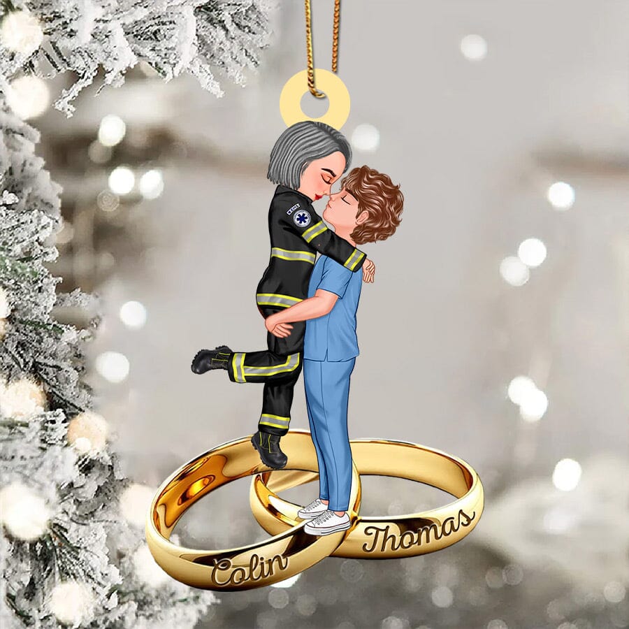 Couple Portrait, Firefighter, Nurse, Police Officer, Military, Chef, EMS, Flight, Teacher, Gifts by Occupation Wedding Ring Personalized Acrylic Ornament HTN19OCT23NY1 Acrylic Ornament HumanCustom - Unique Personalized Gifts Made Just for You 