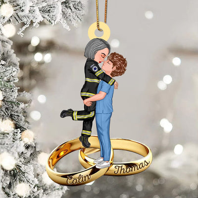 Couple Portrait, Firefighter, Nurse, Police Officer, Military, Chef, EMS, Flight, Teacher, Gifts by Occupation Wedding Ring Personalized Acrylic Ornament HTN19OCT23NY1 Acrylic Ornament HumanCustom - Unique Personalized Gifts Made Just for You