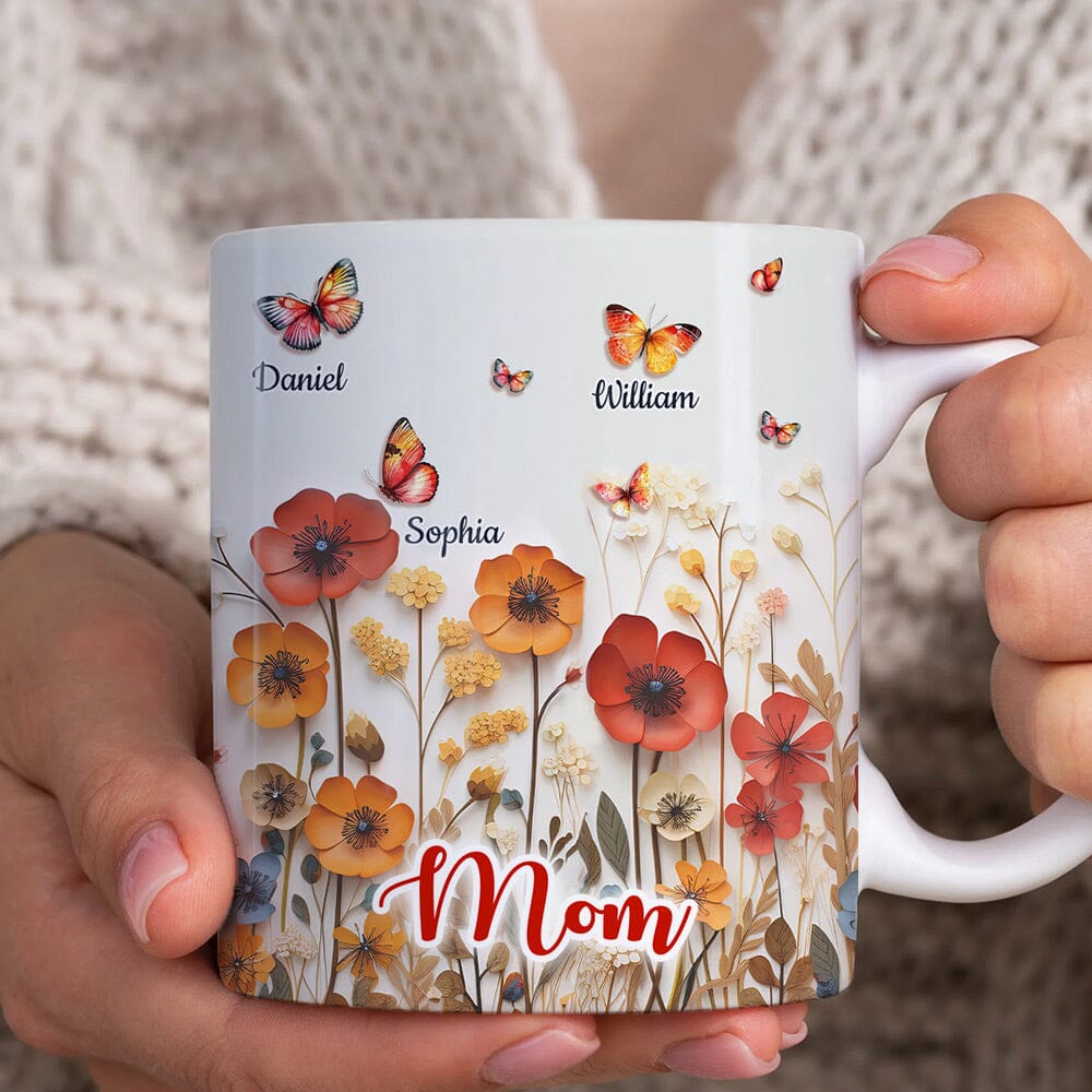 Boho Wildflowers With Butterflies Personalized Mug Gift For Grandma Mom VTX11DEC23NY1 White Mug HumanCustom - Unique Personalized Gifts Made Just for You 