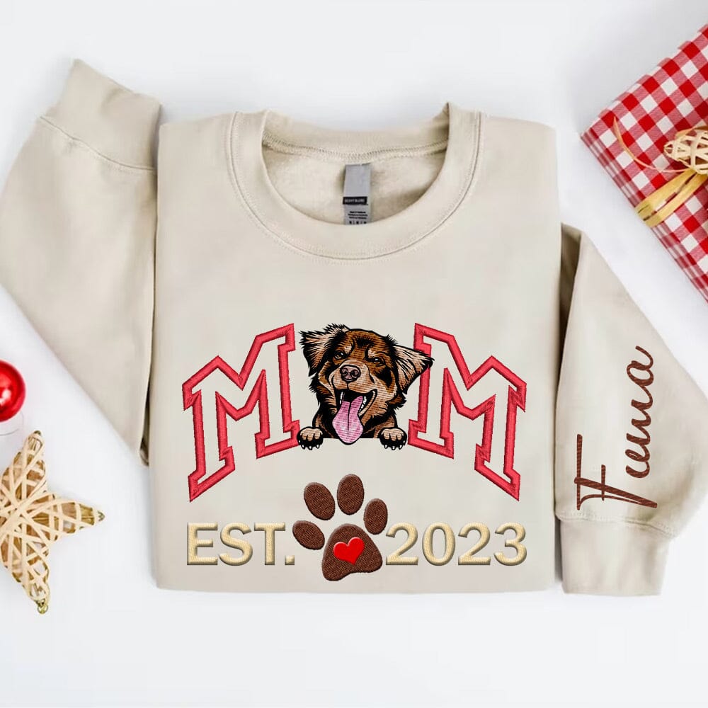 Dog Mom Digital Machine Embroidery Personalized Sweatshirt NVL23NOV23NY1 Embroidered Sweatshirt HumanCustom - Unique Personalized Gifts Made Just for You White S 