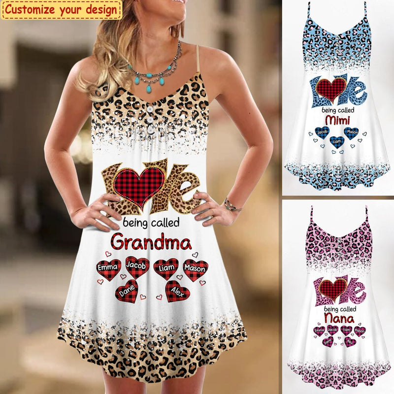 Discover Leopard Grandma Mom Sweet Plaid Heart Kids, Love Being Called Nana Personalized Smmer Dress