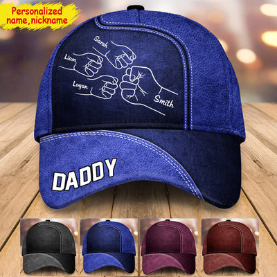 Leather Pattern Grandpa Papa Daddy Fist Bump Fathers Day Family Personalized Cap HTN14MAY24CT1