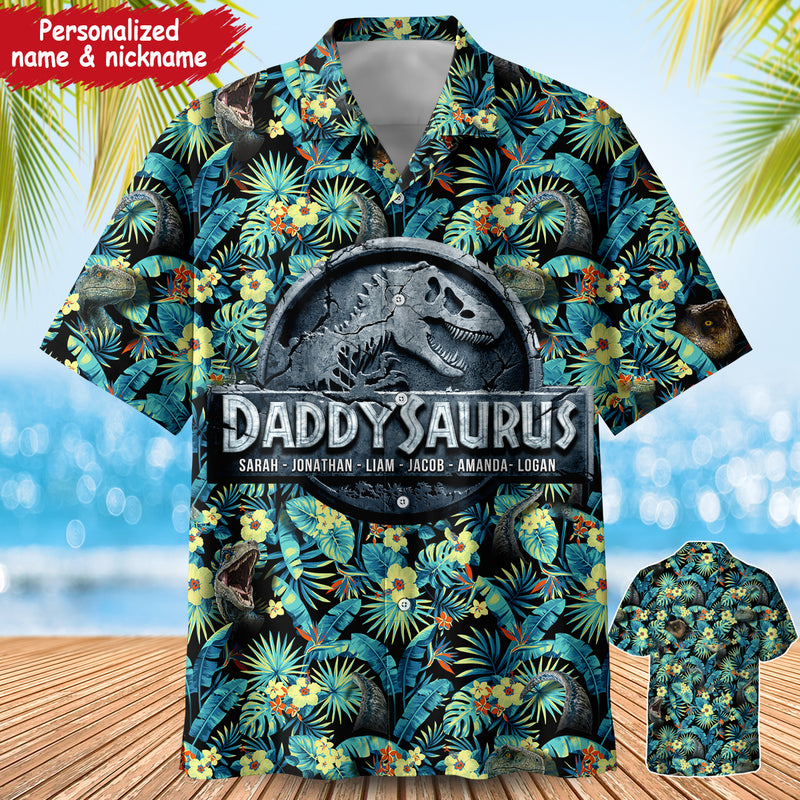 Discover Tropical Dinosaur Daddysaurus Papasaurus Personalized 3D Hawaiian Shirt