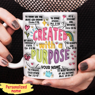 Created With A Purpose Custom Name Personalized 3D Inflated Effect Printed Mug LPL15APR24CT3