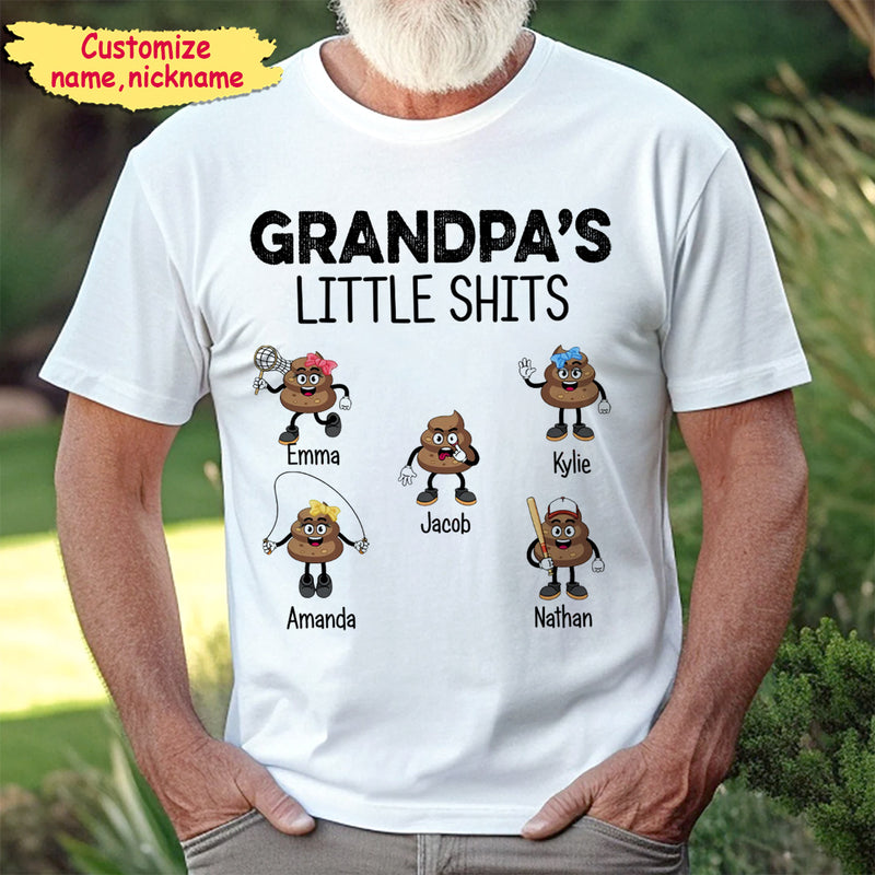 Discover Grandpa's Little Shits Enter Kid Name Personalized T-shirt