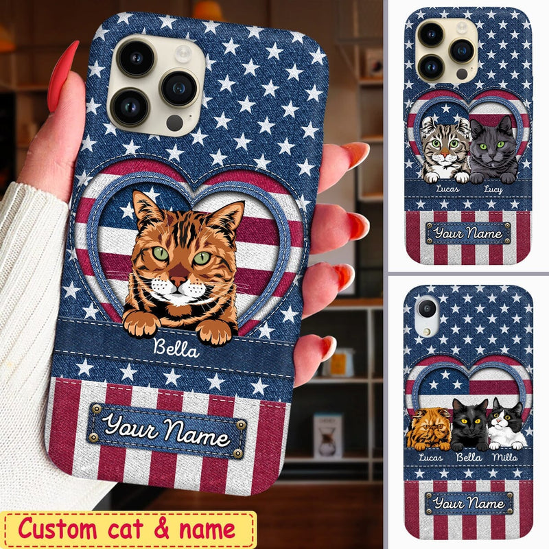 Discover Cute Cat Kitten Pet 4th July American Flag Denim Pattern Personalized Phone Case