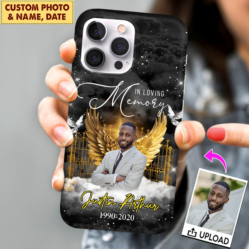 Discover In loving memory Golden Wings Upload Photo Memorial Personalized Phone case