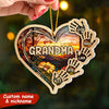 Grandma Mom Heart Hand Print Personalized Wood Ornament NVL23AUG23CT3