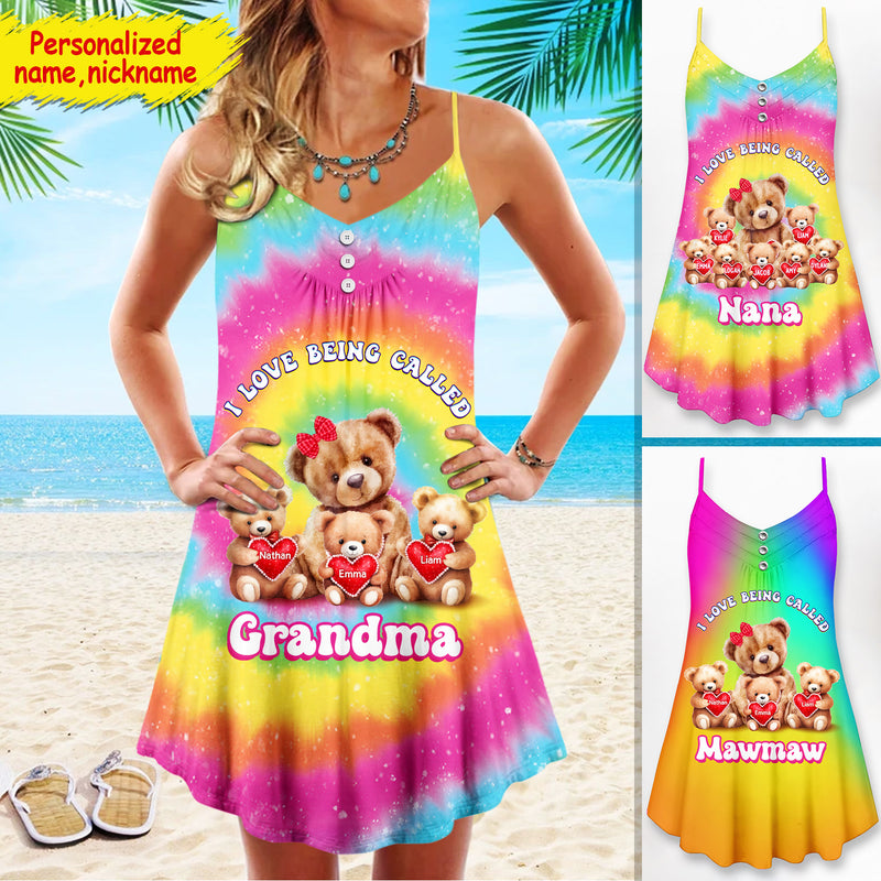 Discover Grandma/ Mama Bear I Love Being Called Grandma/ Mama Colorful Personalized Summer Dress
