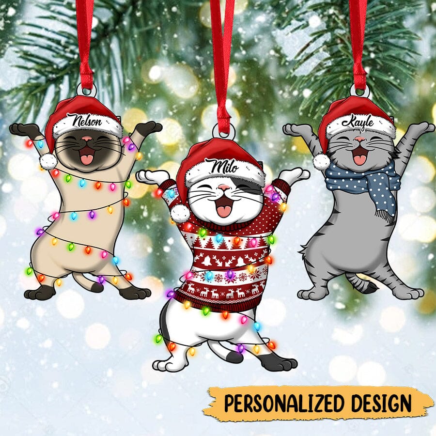 Cute Dancing Cat Kitten With Christmas Costume Personalized Acrylic Ornament Purrfect Gift for Cat Lovers HTN05OCT23CA1 Acrylic Ornament HumanCustom - Unique Personalized Gifts Made Just for You Pack 1 