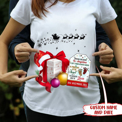 Personalized A Precious Little Angel Pregnancy Announcement Christmas Gift T-shirt Apparel FantasyCustom