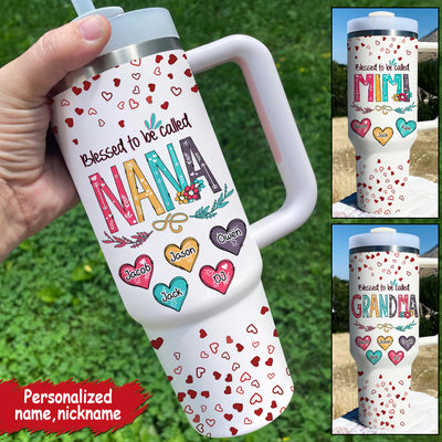 Blessed To be Called Grandma, Nana And Sweer Heart Grandkids Personalized Tumbler With Straw HTN29MAR24CT1