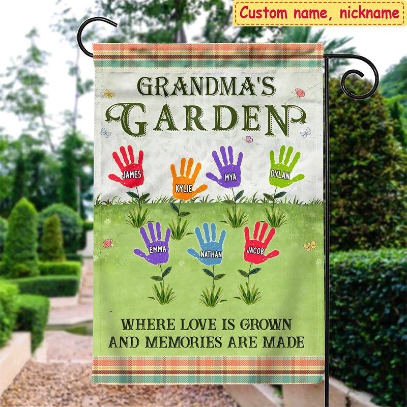 Grandma's Garden Handprint Flowers Personalized House Flag/ Garden Flag