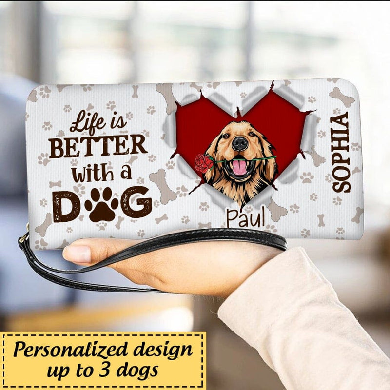 Discover Dog Mom Life Is Better With Dogs Puppy Pet Lover Mutt Mama Personalized Leather Long Wallet