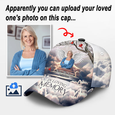 Memorial Upload Photo Wings, In Loving Memory In Heaven Personalized Cap LPL06MAY24CT1
