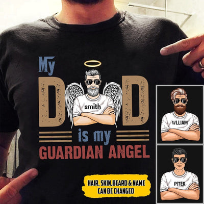 Customized My Dad Is My Guardian Angel T-Shirt Pm05Jun21Ct2 2D T-shirt Dreamship S Black