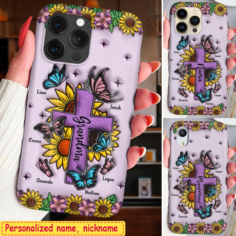 Discover Blessed Grandma Floral Background With Butterlfy Grandkids Personalized Phone Case